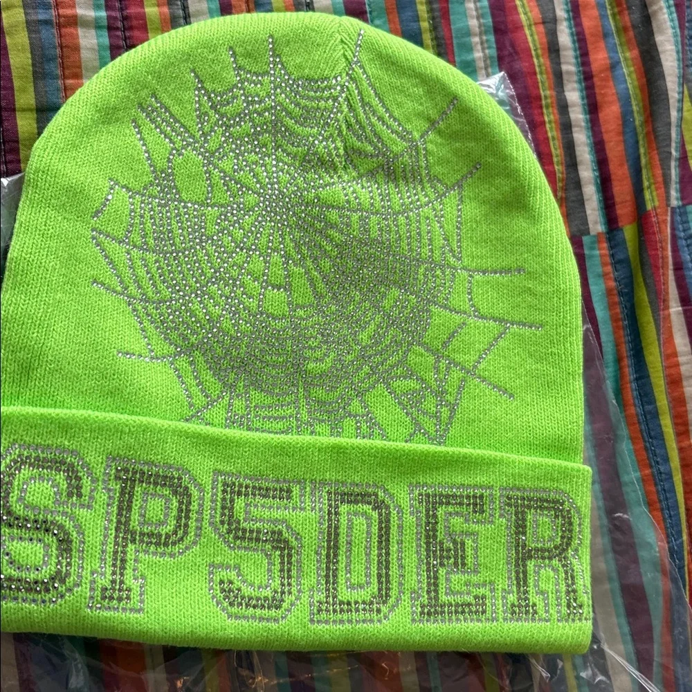 70% off  Sp5der Worldwide Rhinestone Beanie Size OSFA Neon Green NEW